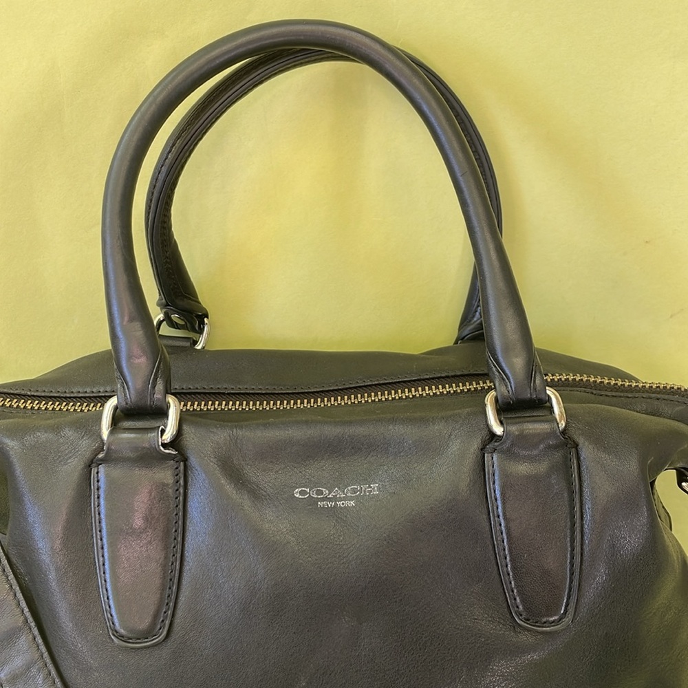 Vintage black/silver Coach large leather bag - Picture 5 of 15
